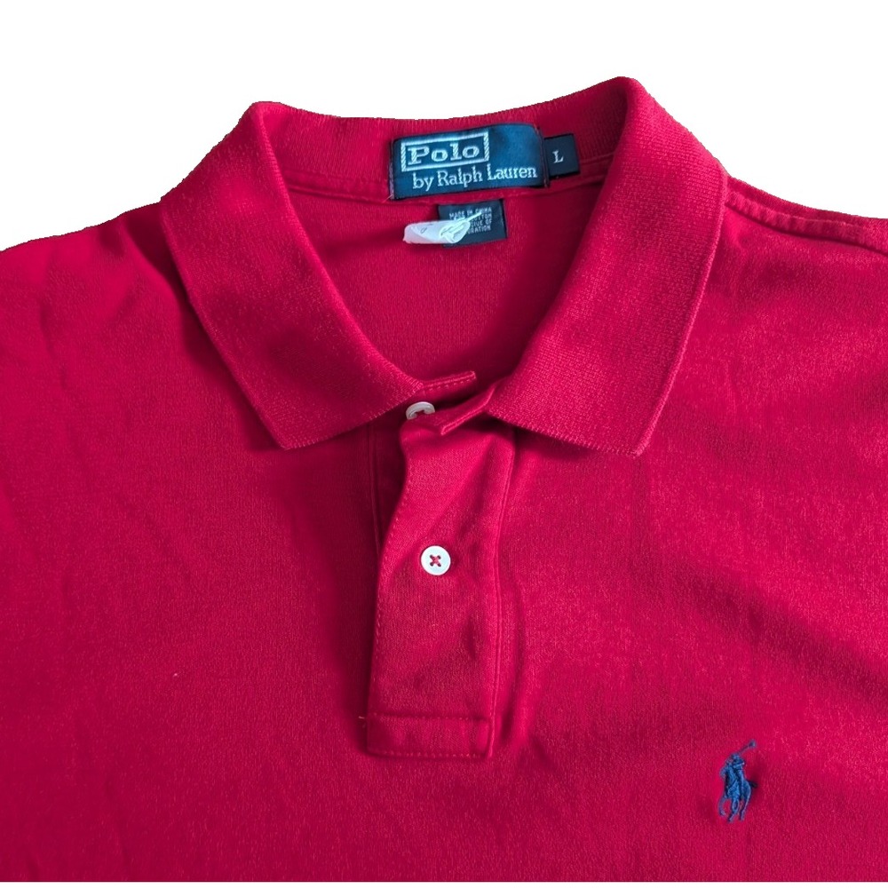 Polo Ralph Lauren Shirt Men's Large Red Short Short Sleeve Blue Pony Golf Soft